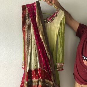 Anarkali. Beautiful green and pink anarkali suit. dupatta is stunning.
